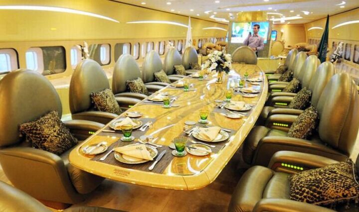 luxurious private jet interior with Hollywood celebrity