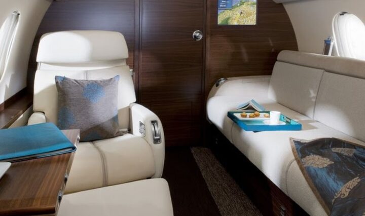 private jet interior with multiple seats