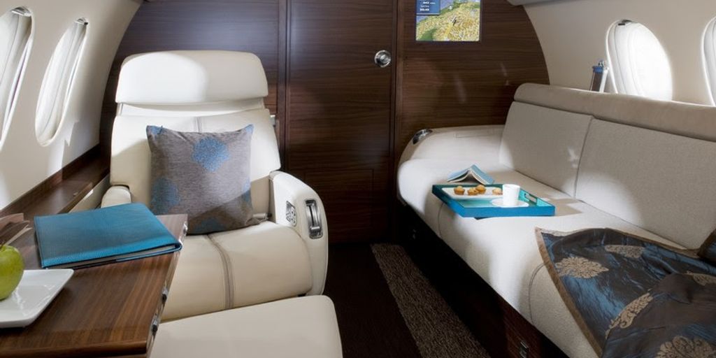 private jet interior with frequent flyer rewards and luxury amenities