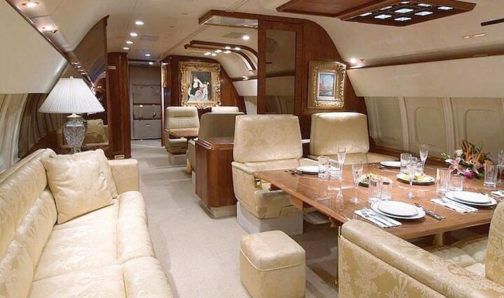 private jet with luggage compartments