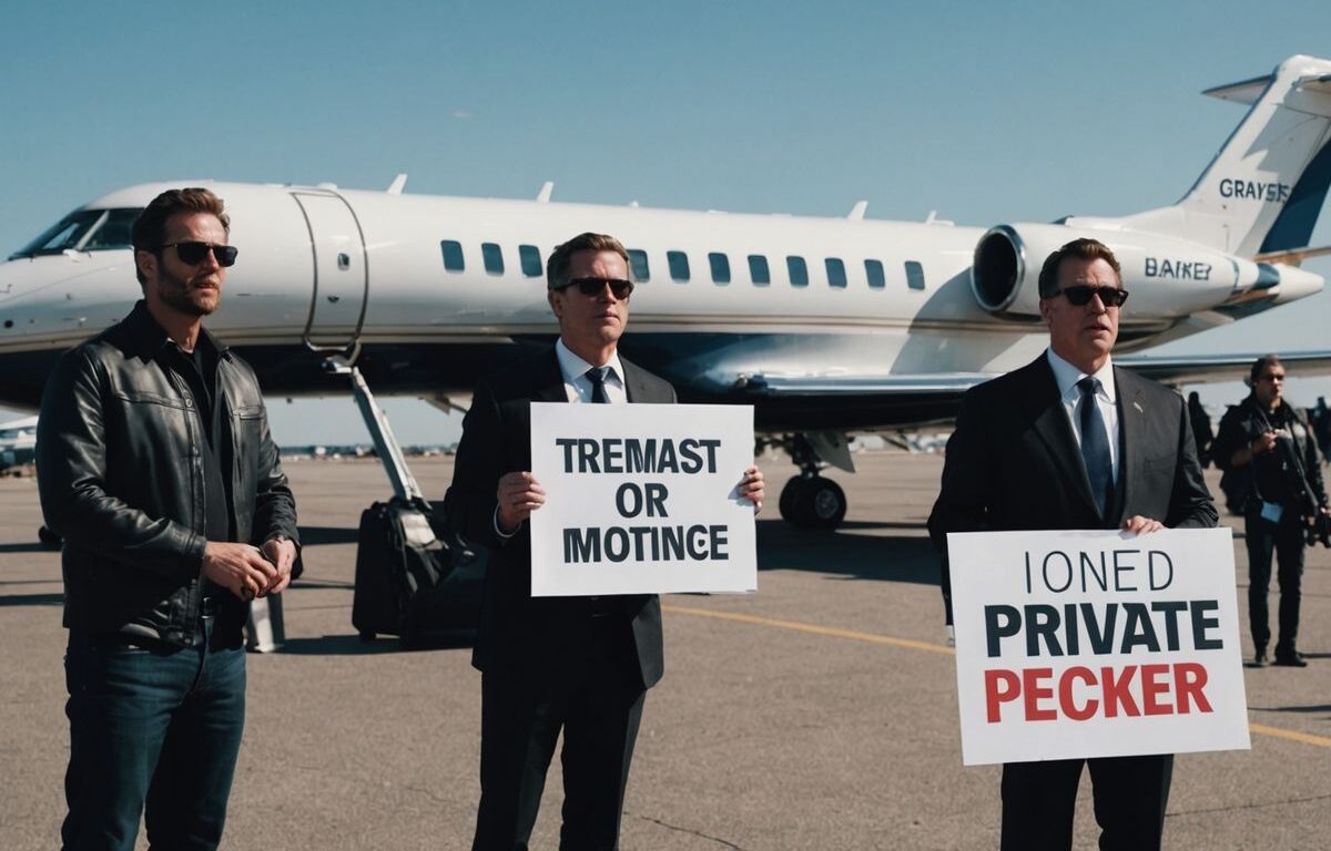 Climate activists protesting near private jets on tarmac