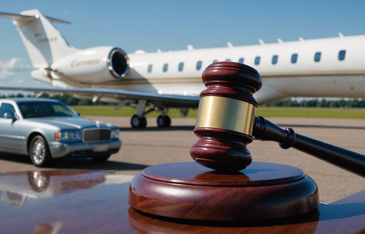 Gavel with private jet, highlighting Clarence Thomas's unreported trips controversy.