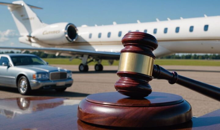 Gavel with private jet, highlighting Clarence Thomas's unreported trips controversy.