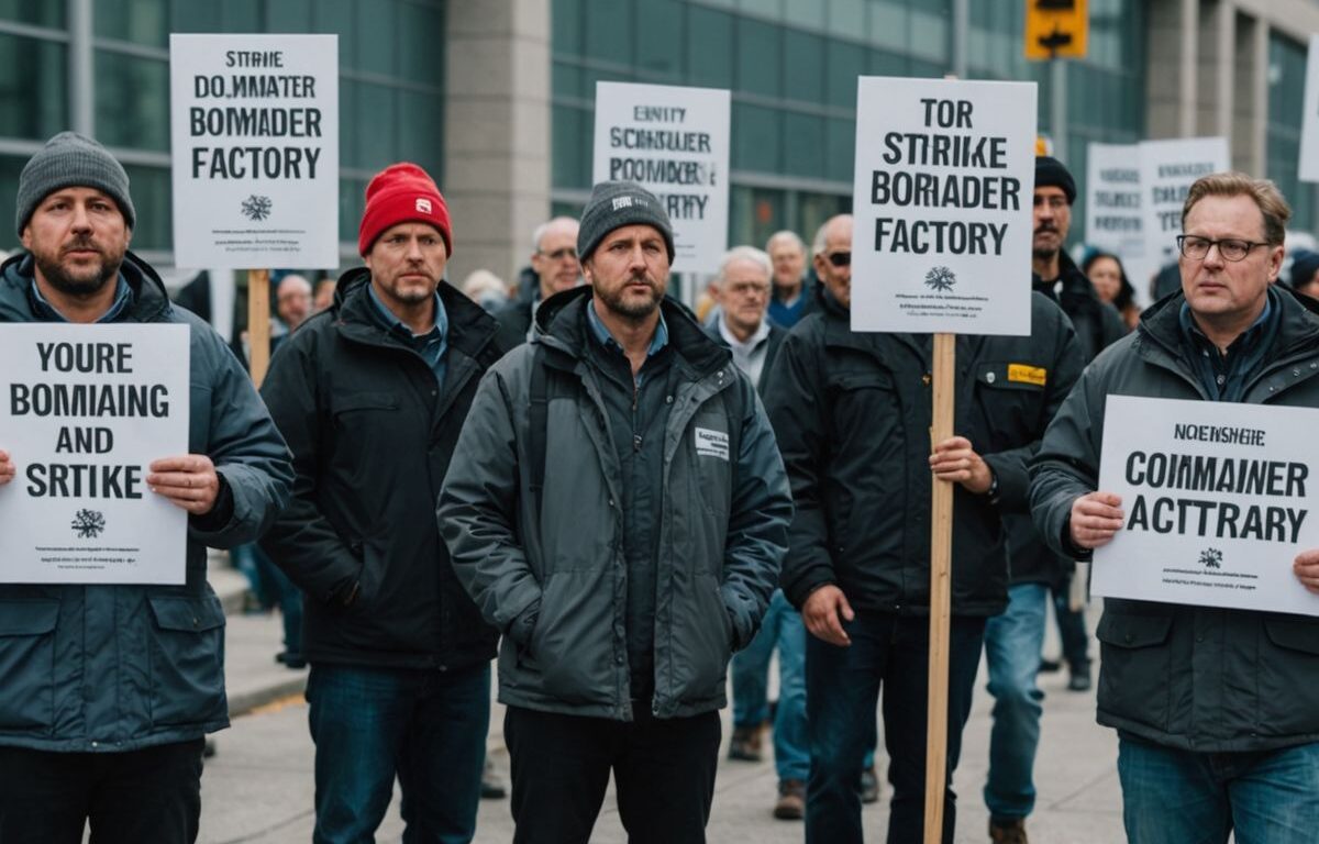 Bombardier workers striking outside Toronto factory