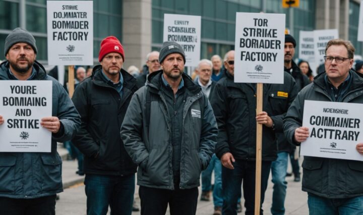 Bombardier workers striking outside Toronto factory