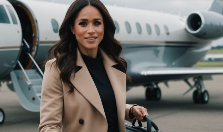 Meghan Markle boarding a private jet with luggage