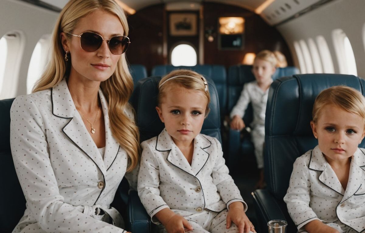 Paris Hilton twins in matching pajamas on private jet