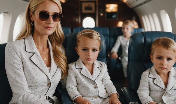 Paris Hilton twins in matching pajamas on private jet
