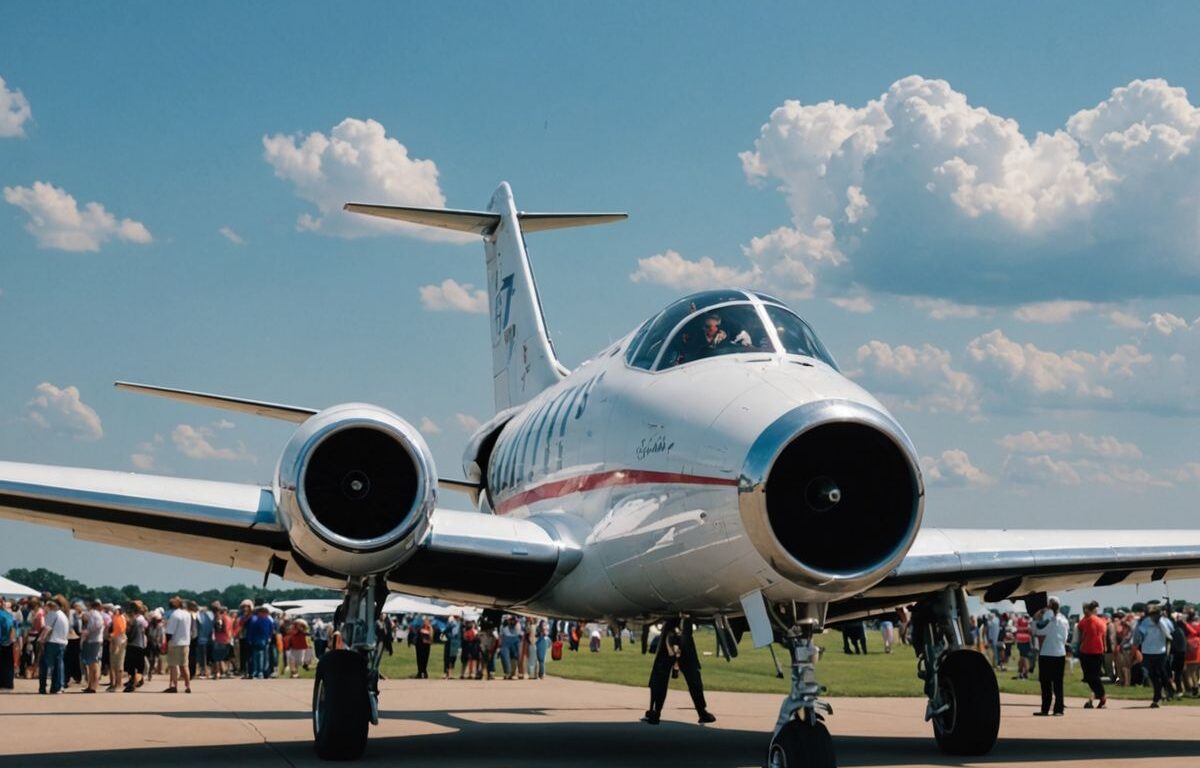 Elvis's jet at EAA AirVenture Oshkosh with crowd.