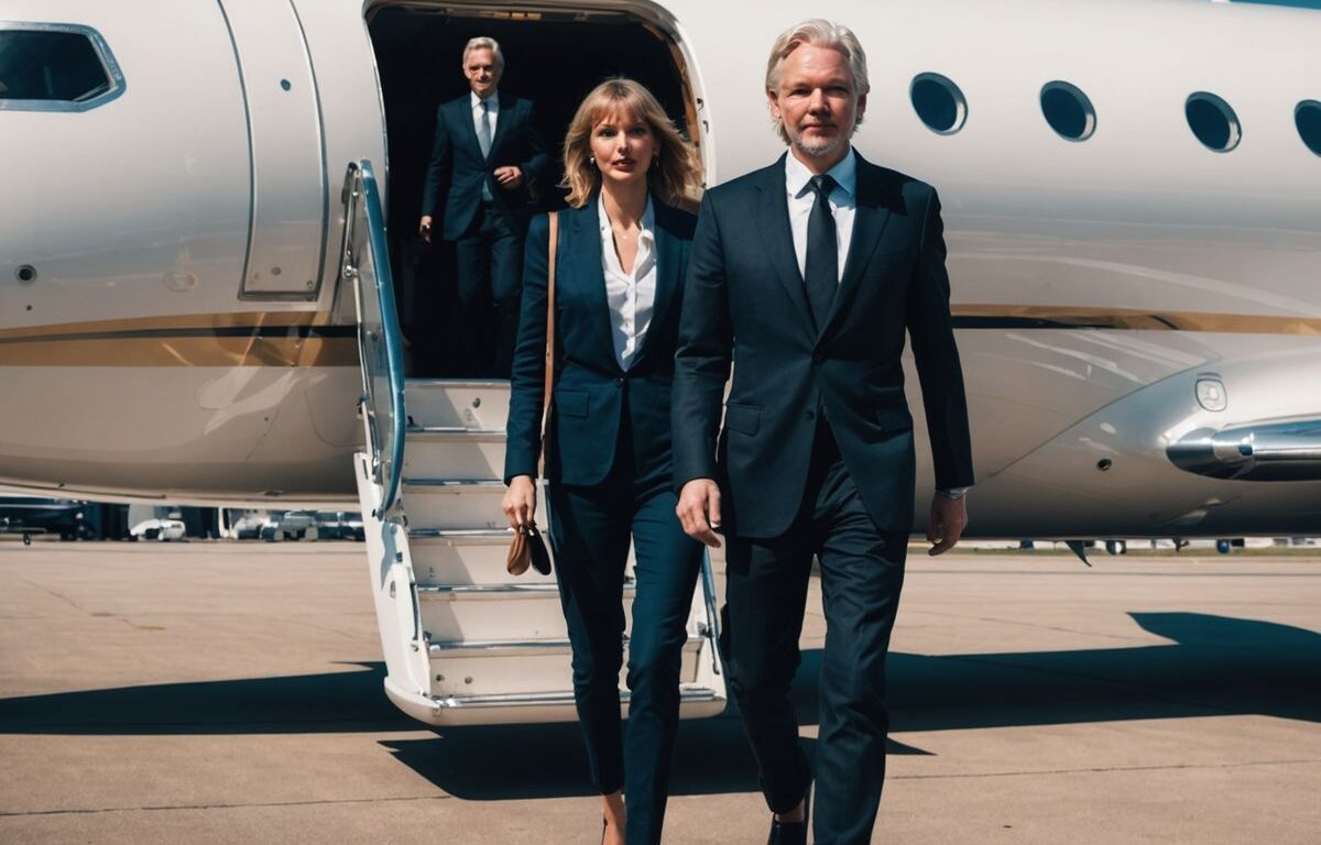 Assange and Swift boarding a $40M private jet together