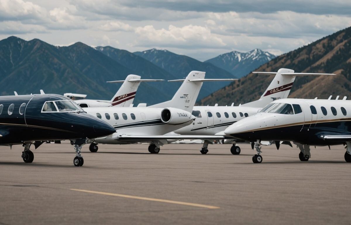 Private jets at Sun Valley airport for billionaire event.