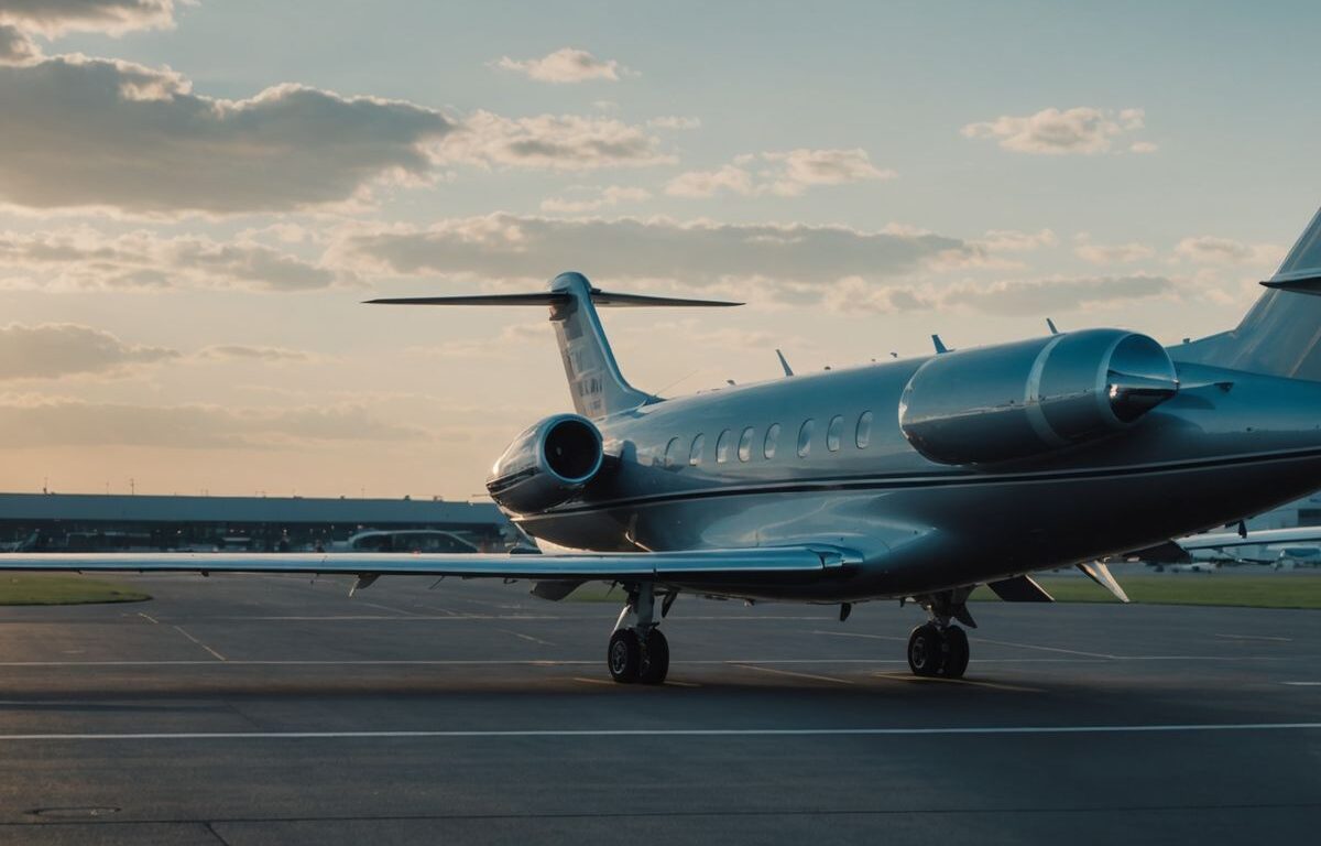 Private jet on tarmac at Amsterdam Schiphol Airport