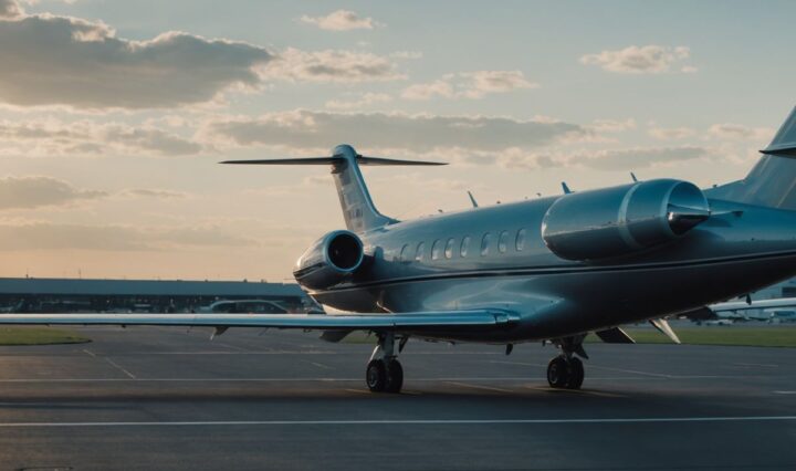 Private jet on tarmac at Amsterdam Schiphol Airport