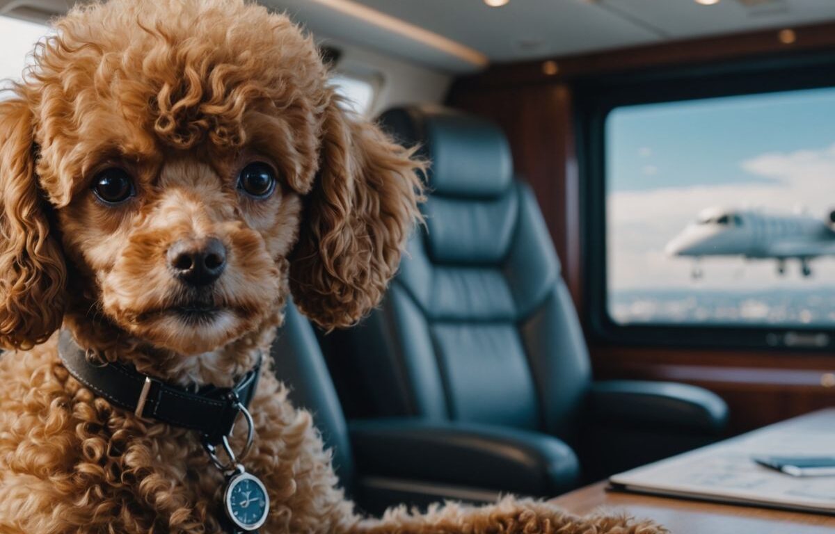 Millennial with toy poodle on private jet to Japan