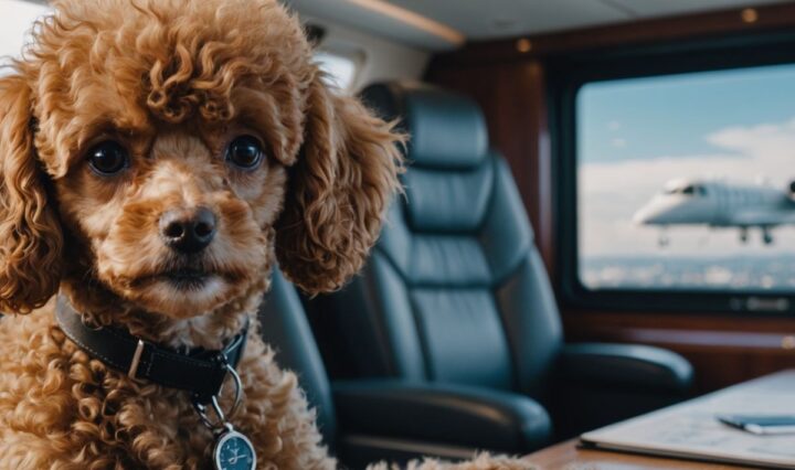 Millennial with toy poodle on private jet to Japan