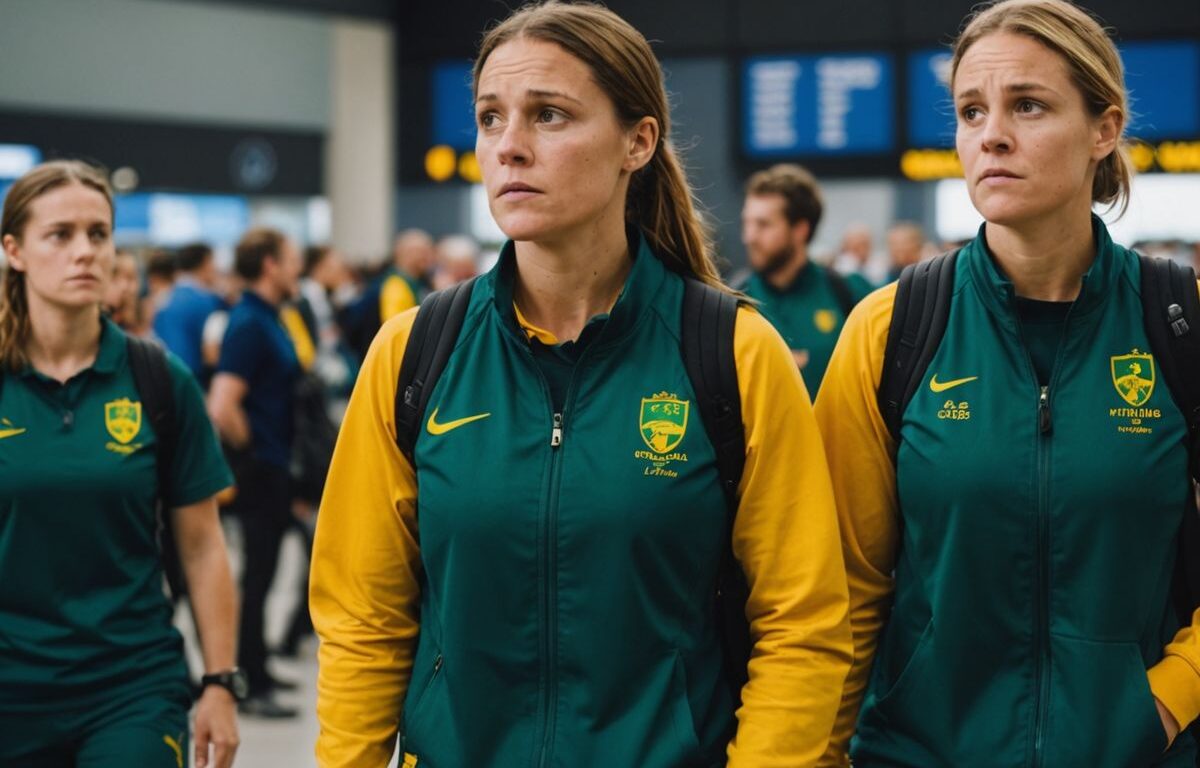 Matildas team at airport missing luggage before Olympics