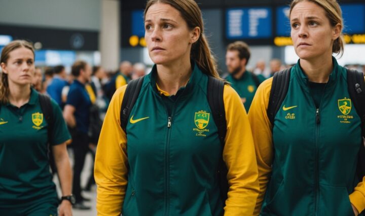 Matildas team at airport missing luggage before Olympics