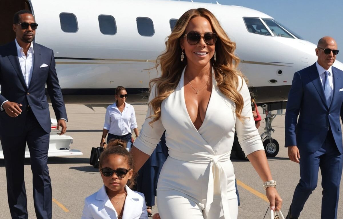 Mariah Carey and Monroe arriving in Sardinia