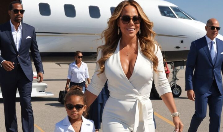 Mariah Carey and Monroe arriving in Sardinia