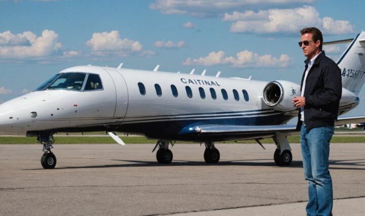 Man near private jet on tarmac