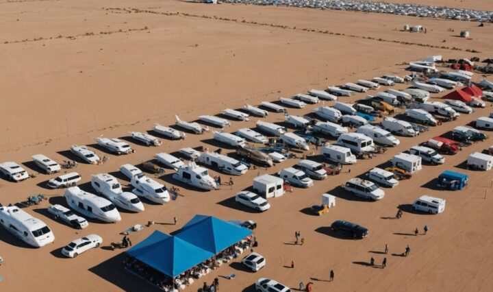 Private jets and tents at desert festival