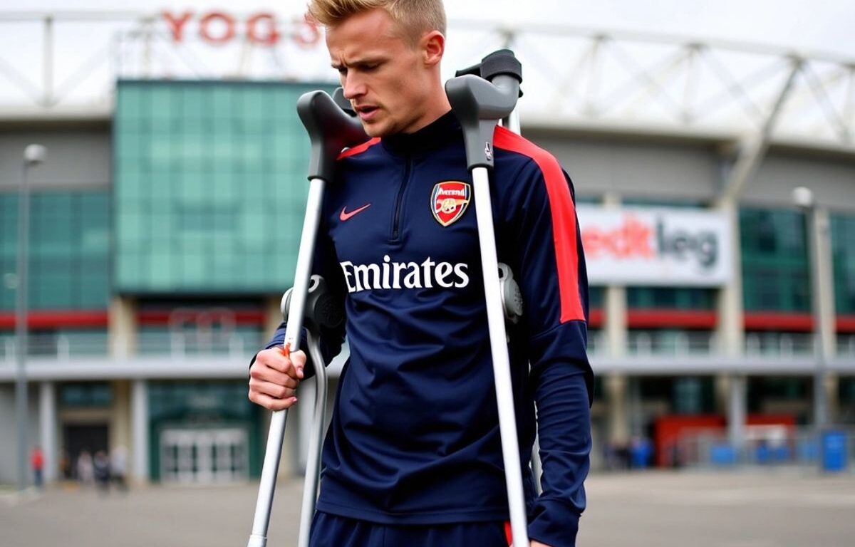 Odegaard on crutches outside stadium