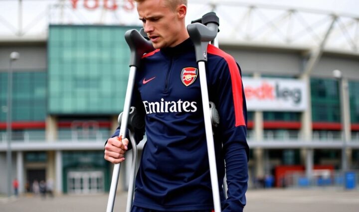 Odegaard on crutches outside stadium