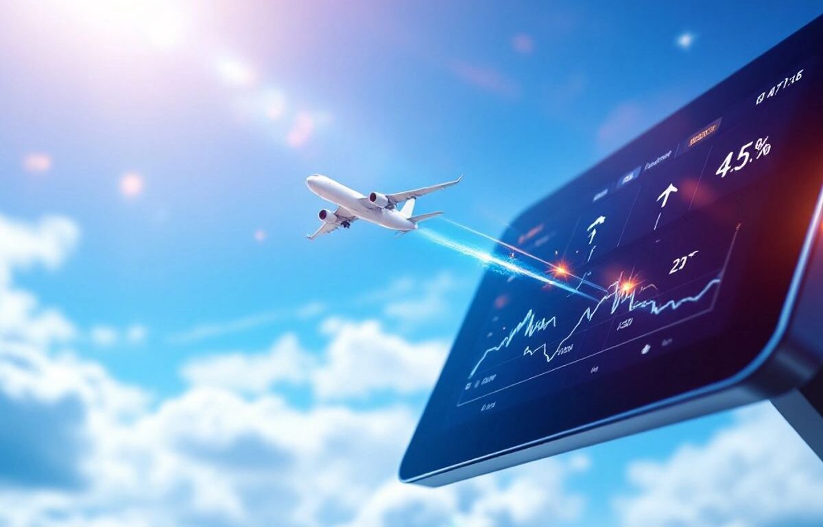 Digital device tracking jet movements in the sky.