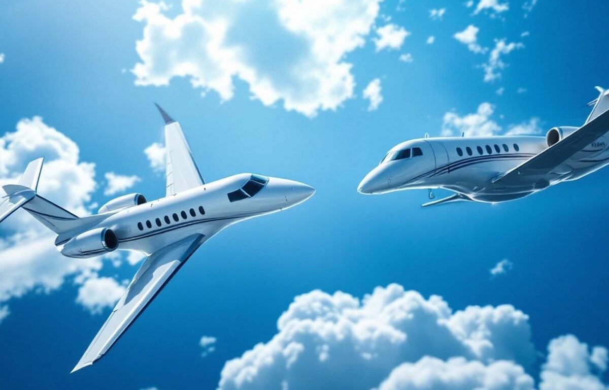 Two private jets competing in the sky.