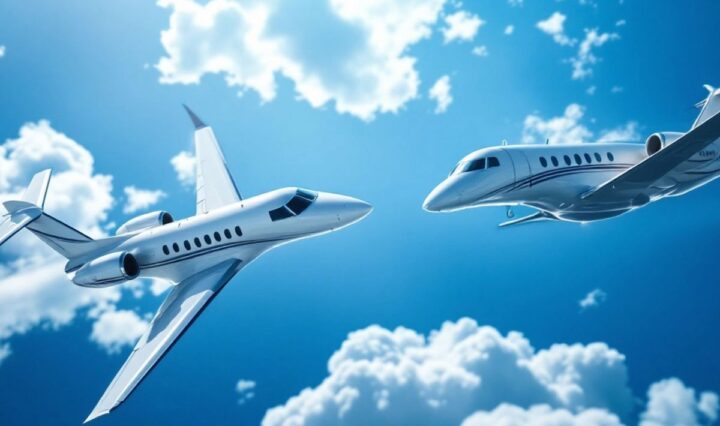 Two private jets competing in the sky.