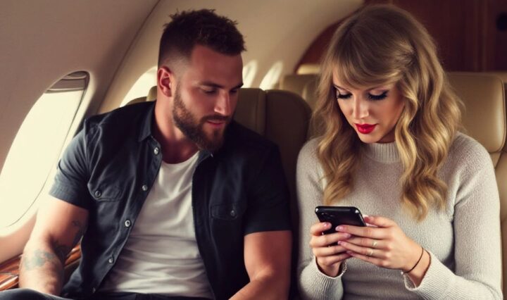 Travis Kelce and Taylor Swift on a private jet.