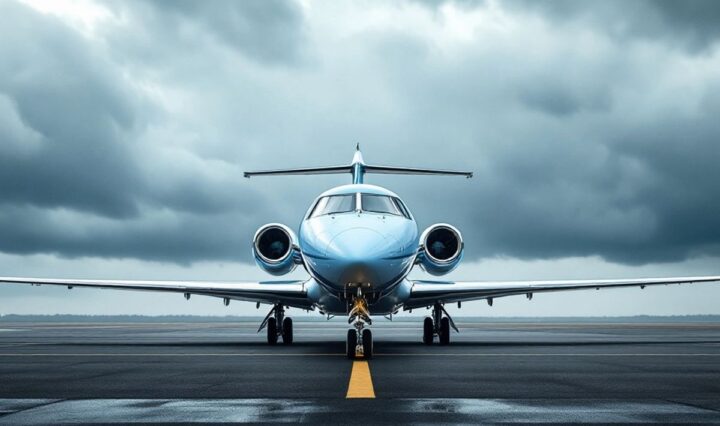 Private jet in Manchester City colors on tarmac.