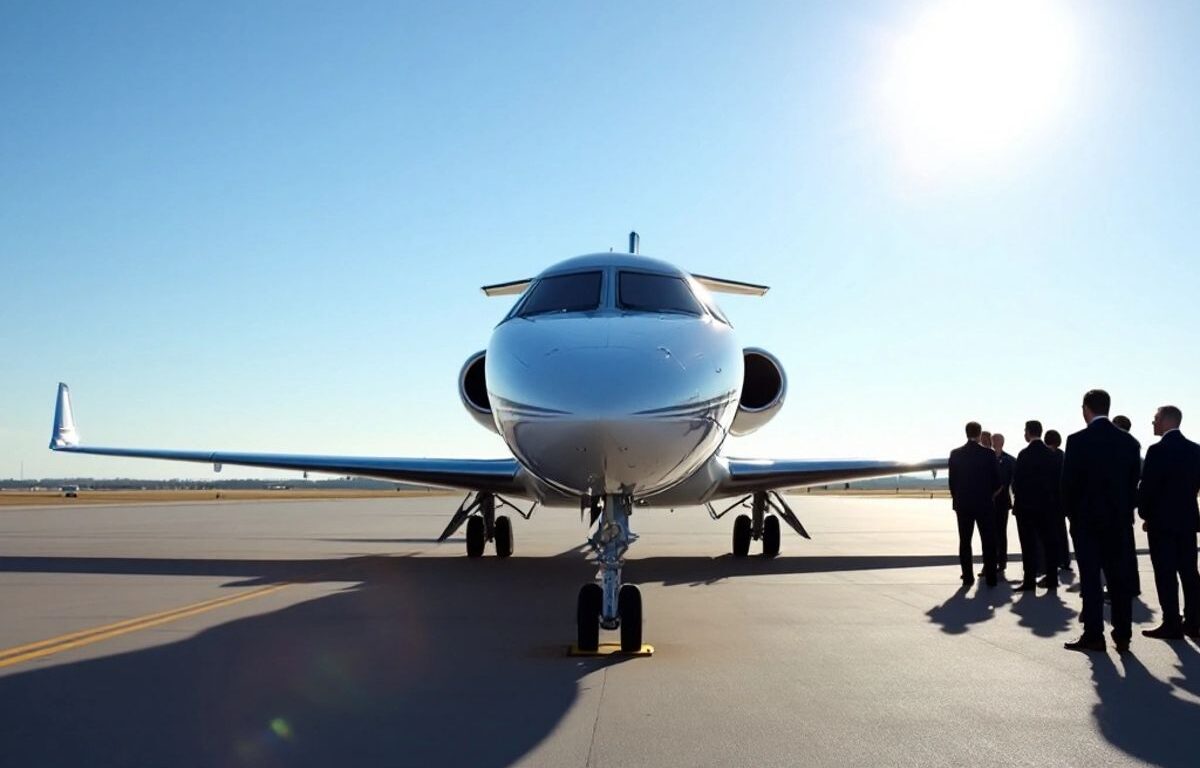 Private plane preparing for departure with people nearby.