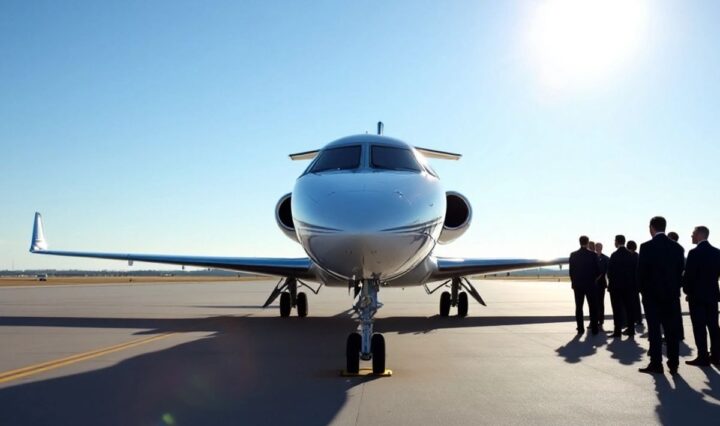 Private plane preparing for departure with people nearby.