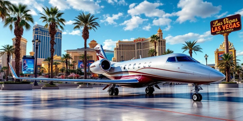 Private jet at a glamorous Las Vegas casino.