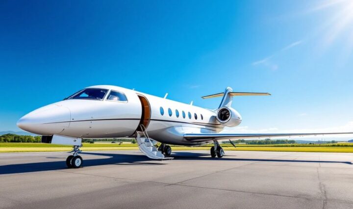 Luxury private jet for sale on tarmac.