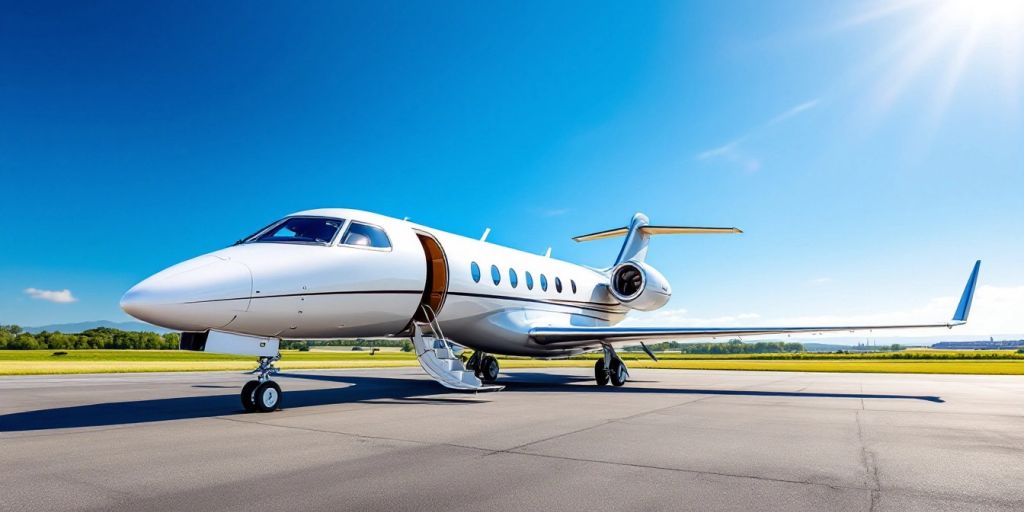 Luxury private jet for sale on tarmac.