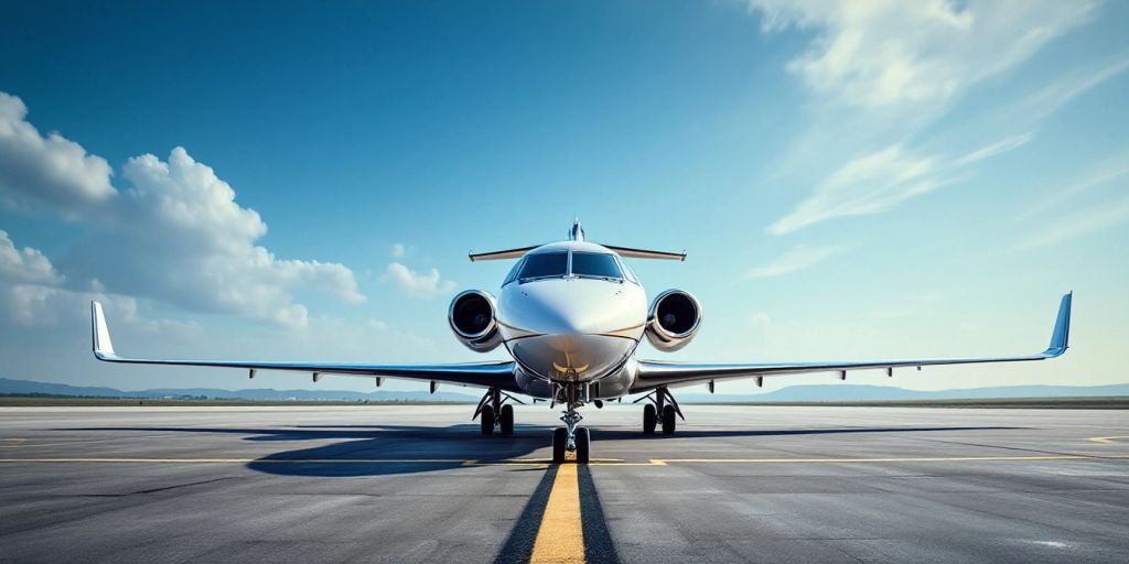 Private jet parked on a luxurious tarmac.