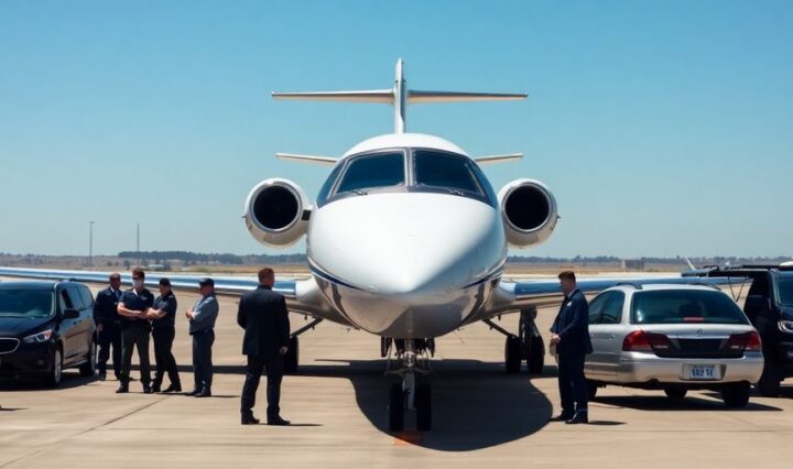 Private jet seized by law enforcement in Falcon scam investigation.