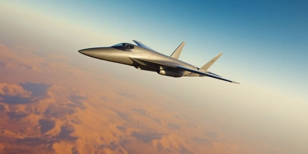 JSX jet flying over sunny landscape.