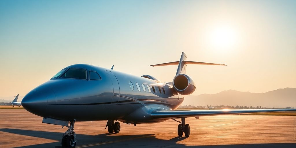 Private jet parked on tarmac