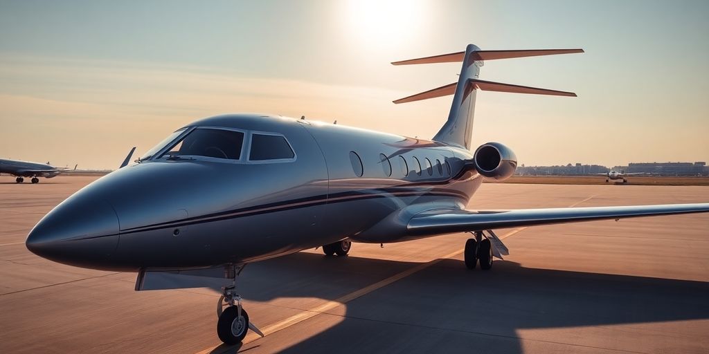 Sleek private jet parked on tarmac.