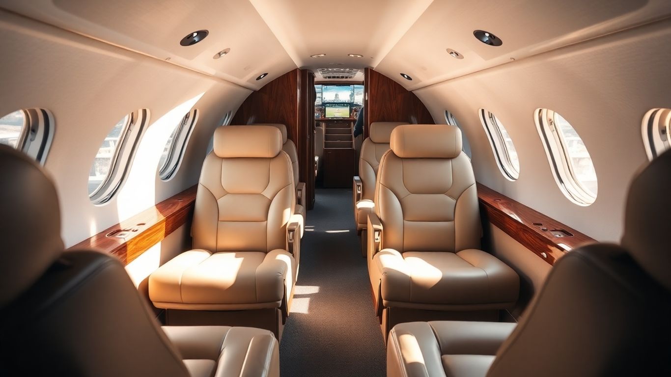 Interior of a luxurious private jet cabin.