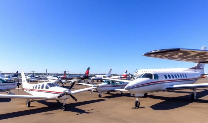 Used airplanes for sale on a sunny tarmac.