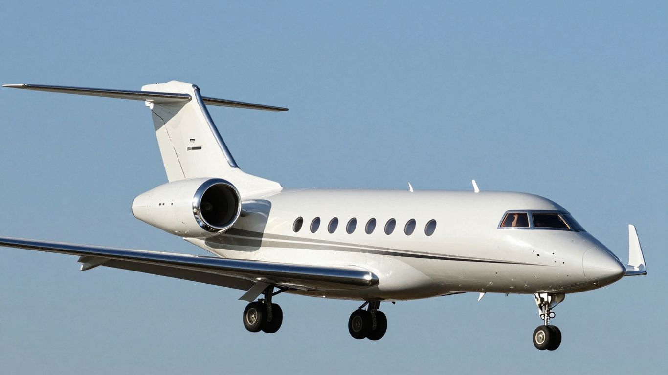 Bombardier Global 7500 private jet flying in the sky.