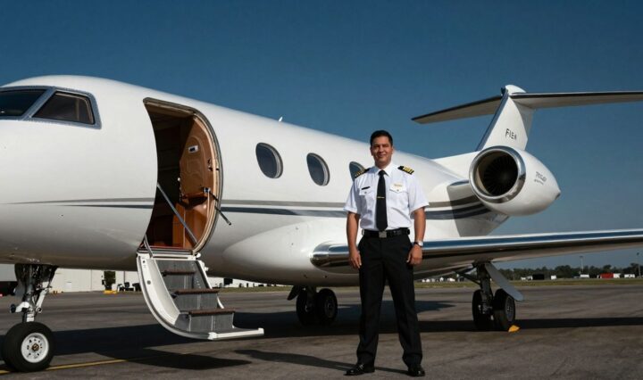 Flexjet jet and pilot on tarmac