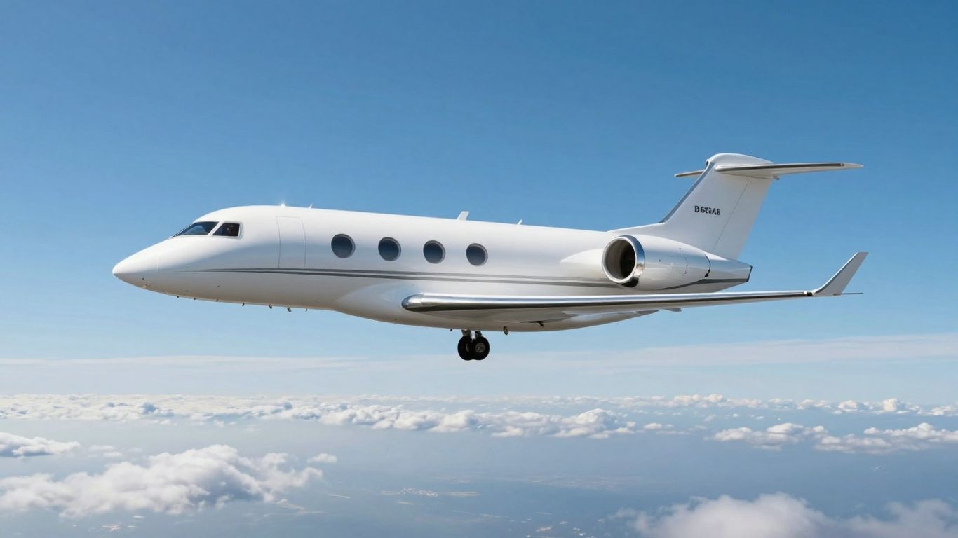 Luxurious private jet flying high in the sky.