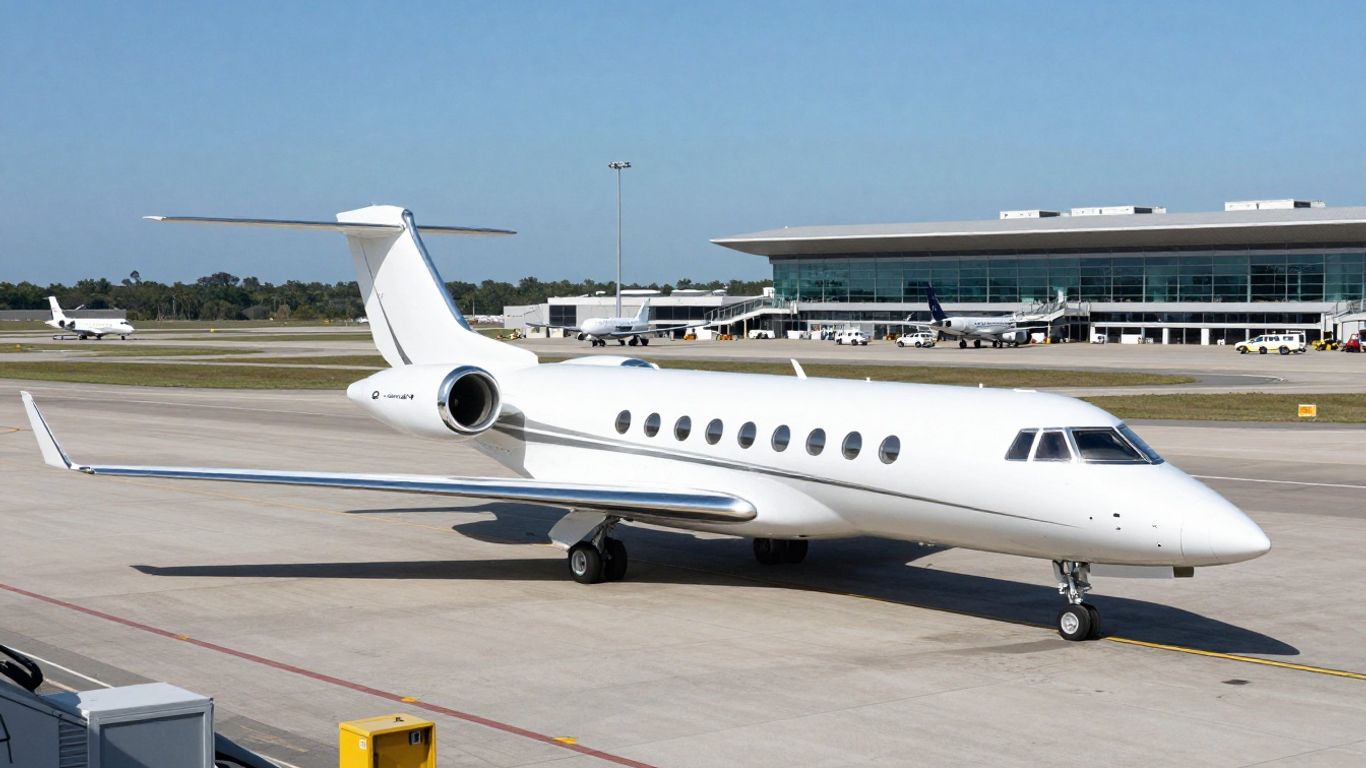 Private jet on tarmac at Sheltair Tampa International Airport.
