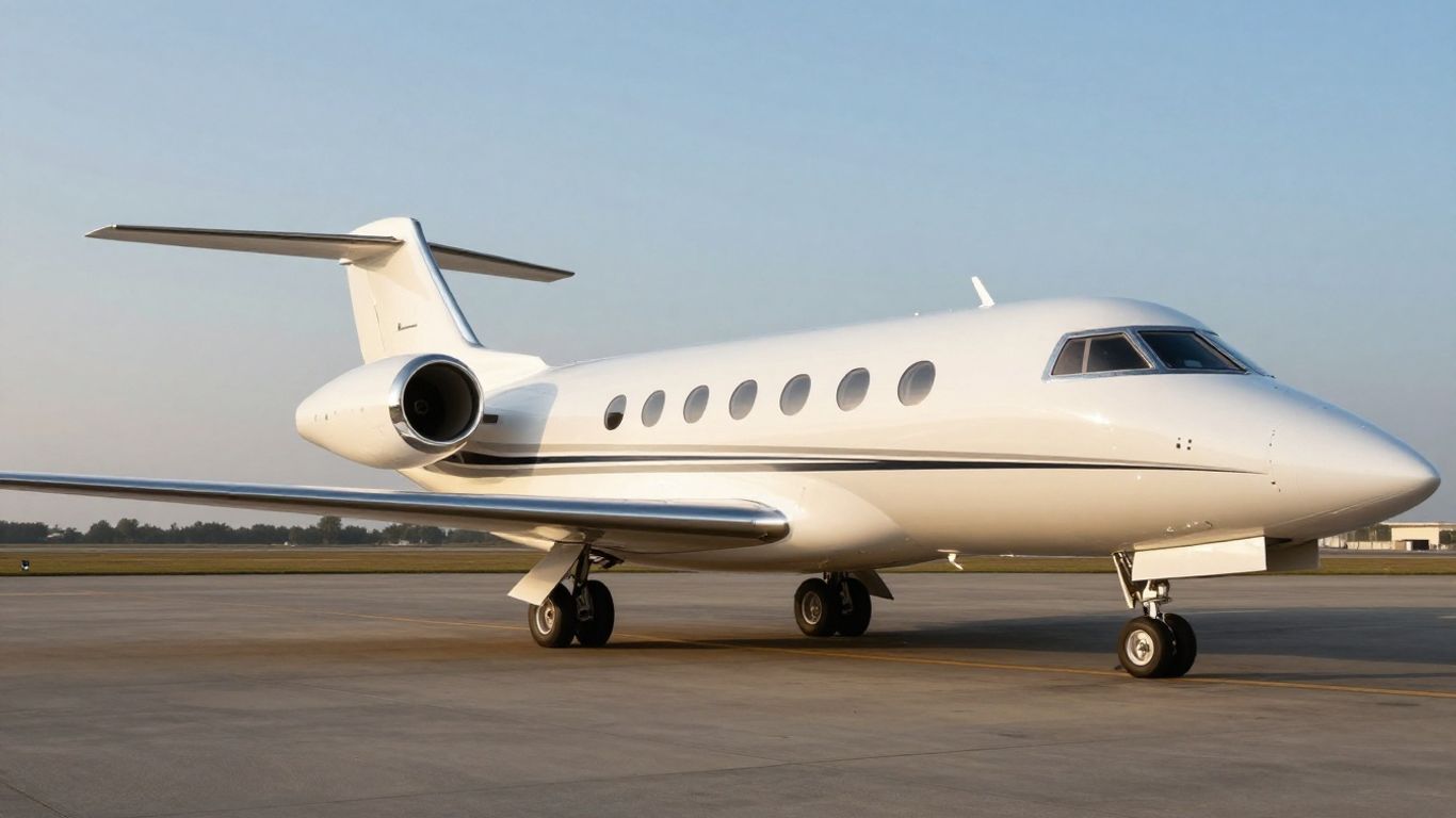 Luxurious private jet on tarmac, ready for flight.