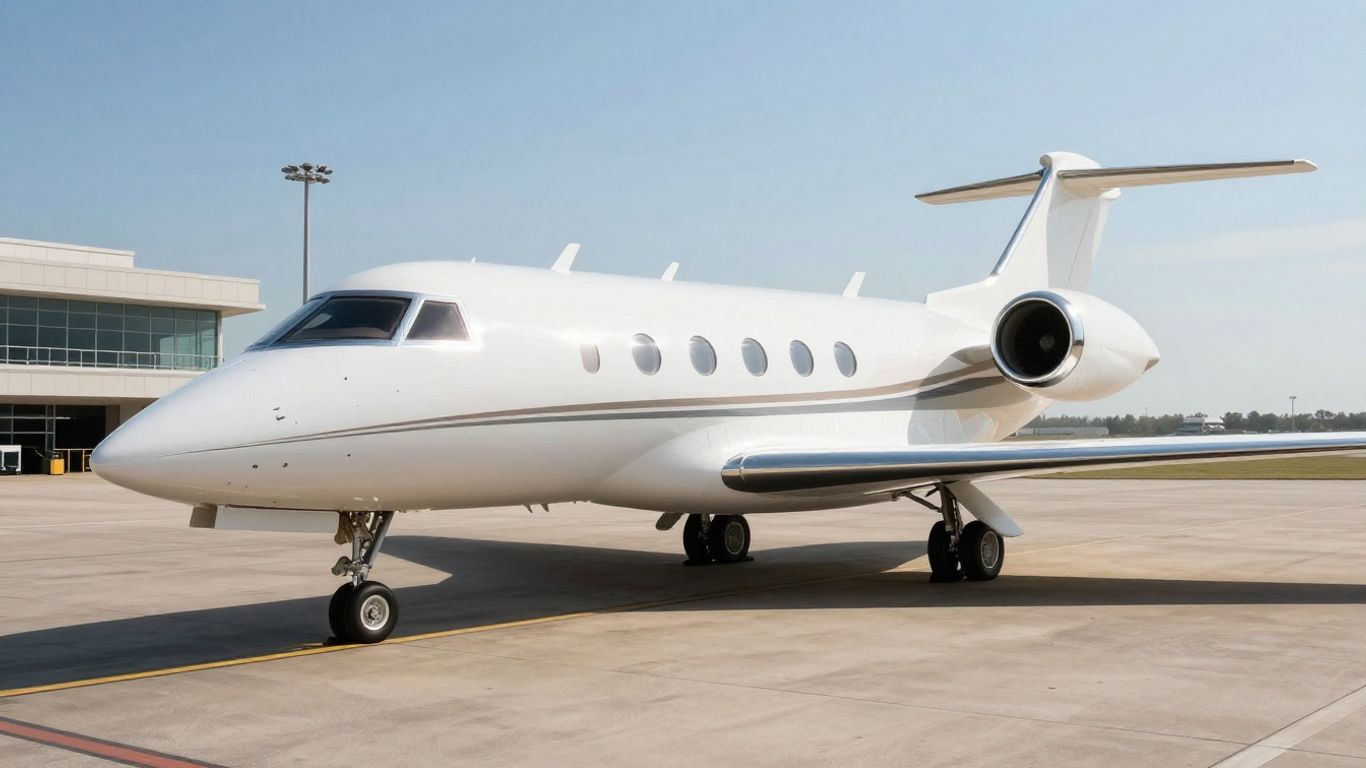 Private jet on tarmac, ready for seamless travel.